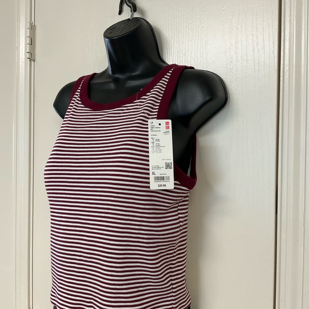 Uniqlo Burgundy and White Striped Tank Top - Picture 3 of 6
